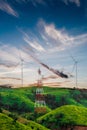 Wind turbines on sunny morning