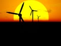 Wind turbines at sunset