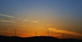 Wind turbines on sunset