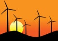 Wind Turbines On Sunset Background