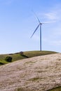 Wind turbines on the top of green hills Royalty Free Stock Photo