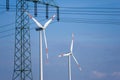 Wind turbines and transmission line Royalty Free Stock Photo