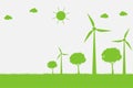 Wind turbines with trees and sun Clean energy with eco-friendly concept ideas.vector illustration Royalty Free Stock Photo