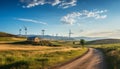 Wind turbines turning, generating green electricity in rural mountain landscape generated by AI Royalty Free Stock Photo