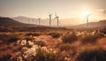 Wind turbines turning, generating sustainable power for rural landscapes generated by AI Royalty Free Stock Photo
