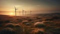 Wind turbines turning, generating sustainable power in rural mountain landscape generated by AI Royalty Free Stock Photo