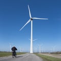 wind turbines under blue sky on philipsdam in dutch province of Zeeland Royalty Free Stock Photo