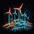 Wind turbines on the background of the night starry sky, generative ai