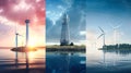 Wind turbines on a vast farmland under a cloudy sky. Royalty Free Stock Photo