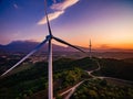 Wind Turbines Windmill Energy Farm at sunset in Italy Royalty Free Stock Photo