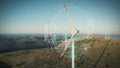 Wind turbines, windmills, with digitally generated holographic display HUD