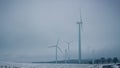 Wind turbines in a winter storm. Schotten, Germany
