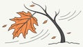Windblown Autumn Tree with Falling Leaves Vector, vector design Generative AI Royalty Free Stock Photo