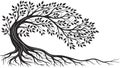 Windblown Tree Nature Line Art Illustration, vector design Generative AI Royalty Free Stock Photo