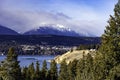 Windermere Lake and Invermere in the East Kootenays near Radium Hot Springs British Columbia Canada in the early winter Royalty Free Stock Photo
