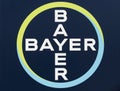 Bayer logo. Bayer AG is a pharmaceutical and life sciences company making consumer healthcare products and agricultural chemicals