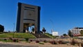 Front view of the Independence Memorial Museum (opened in 2014) with the Sam-Nujoma-Monument in front. Royalty Free Stock Photo