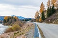 Winding asphalted road in the mountains in autumn. Royalty Free Stock Photo