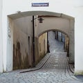 A winding cobbled lane in the old town