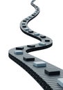Winding conveyor belt on a white background, showcasing a series of evenly spaced, Royalty Free Stock Photo