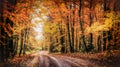 Forest Drive in Autumn. The Covered Road in Michigan`s Houghton County.