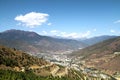 Winding or curved asphalt road on the hill with view of Thimphu Royalty Free Stock Photo