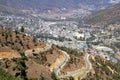 Winding or curved asphalt road on the hill with view of Thimphu Royalty Free Stock Photo