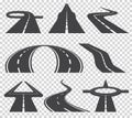 Winding curved road or highway with markings. Direction, transportation set. Vector illustration Royalty Free Stock Photo