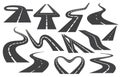 Winding curved road or highway with markings. Set of different asphalt Bending highways vector illustrations Royalty Free Stock Photo