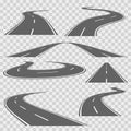 Winding curved road or highway with markings. Vector set Royalty Free Stock Photo