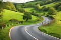 Winding curvy rural road, digital illustration painting, nature, landscapes