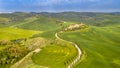 Winding cypress trees aerial Tuscany Royalty Free Stock Photo