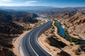 Winding desert highway through arid mountains Royalty Free Stock Photo