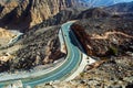Winding desert sandstone road of Jais mountain in UAE