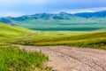 Winding dirt track in Mongolian steppe