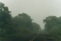 Winding fog road of the Waimea Canyon Drive on Kauai island, Hawaii Royalty Free Stock Photo