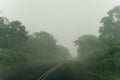 Winding fog road of the Waimea Canyon Drive on Kauai island, Hawaii Royalty Free Stock Photo