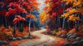 a winding footpath leading through a dense forest ablaze with autumn colors Royalty Free Stock Photo