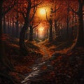 A winding forest path blanketed in fallen leaves Royalty Free Stock Photo