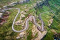 Winding gravel road through fjord of the valley in Icelandic highlands Royalty Free Stock Photo