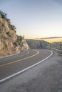 Winding Mount Lemmon highway along scenic Santa Catalina mountains at sunset Royalty Free Stock Photo