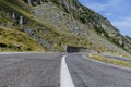 Winding mountain road with dangerous curves in Carpathian mountains. Transfagarasan road in Romania Royalty Free Stock Photo