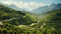 Winding Mountain Road Through Green Valleys: A Visual Journey Royalty Free Stock Photo