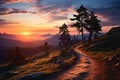 winding mountain road over alpine meadows at the edge of the forest, with a panoramic view, Austria. summer day with