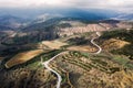 Winding mountain road, serpentine, top view. Aerial photography. Mountain landscape. Royalty Free Stock Photo