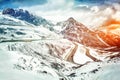 Winding mountain road in winter Royalty Free Stock Photo