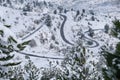 Winding mountain roads and mountainous winter landscapes