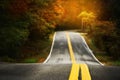 A winding narrow road among the autumn forest.