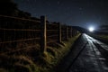 Winding Night road alley fence. Generate Ai Royalty Free Stock Photo