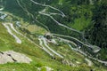 Winding pass road in the Swiss Alps, view from Grimsel Pass to Furka Pass road